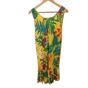 Yellow Tropical Print Sleeveless Dress
